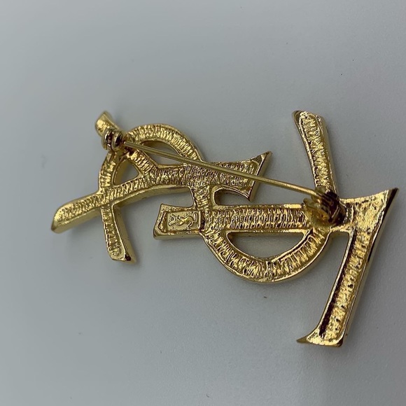 Authentic Yves Saint Laurent YSL logoSwarovski crystals brooch - Picture 9 of 17